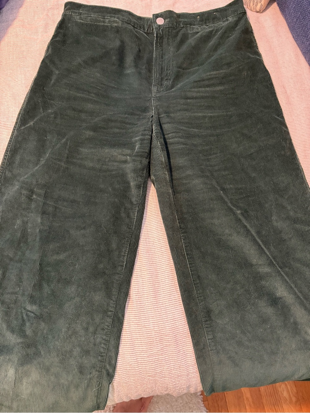 Madewell Emmet Wide Leg Corduroy Dark Green Pants, Welt Pocket edition - Picture 3 of 9